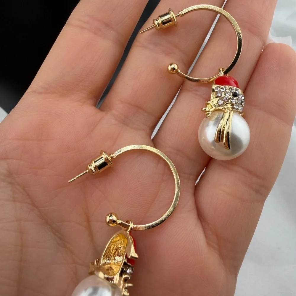 Festive Gold and Red Snowman Earrings